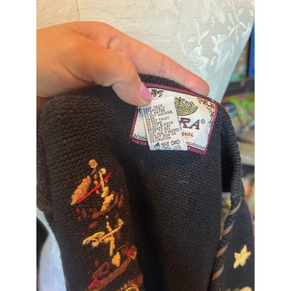 Tiara International Vintage Western Knit‎ Vest Black Cowboy Equestrian Horse L